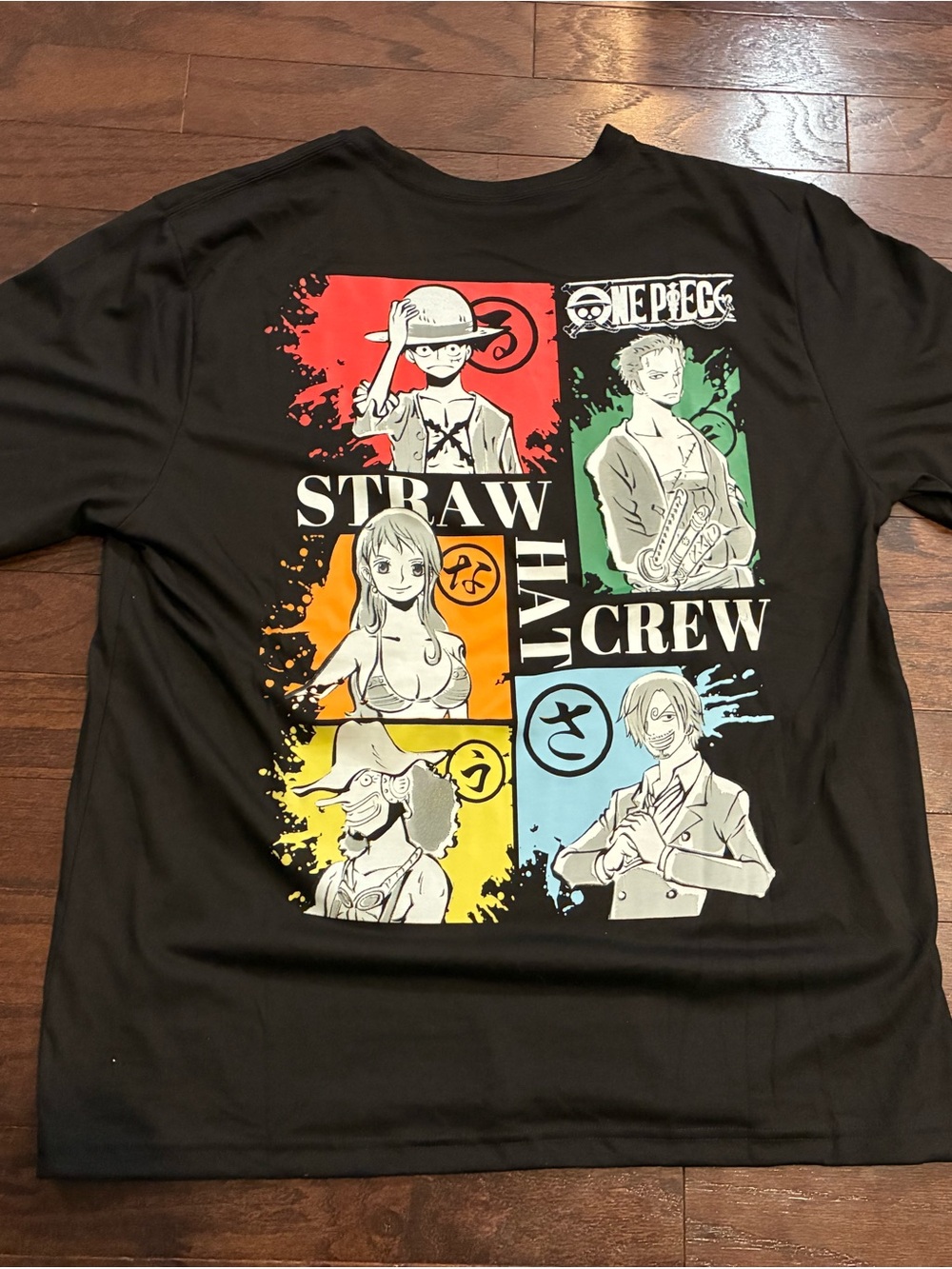 Onepiece Black Straw Hat Crew Graphic Tee with Rainbow Panels - Picture 3 of 4